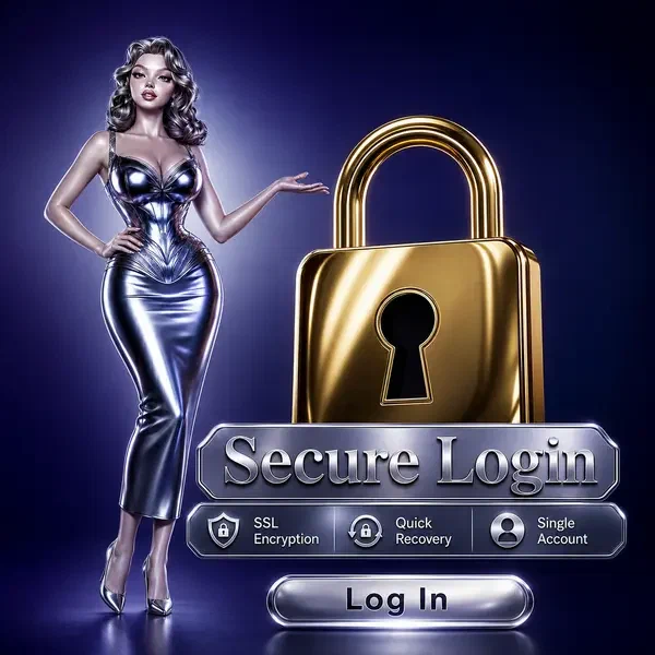 Musa de Chrome gesticulando hacia inicio de sesión seguro en Winaura Casino con protección de candado dorado